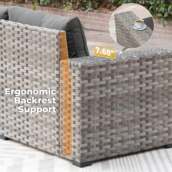 ovios 16 Pieces Patio Furniture Set, Outdoor Wicker Sectional Sofa with 54" Fire Pit Table Swivel Chairs, Modern Modular Deep Seat Rattan Couch Conversation Sets, Black