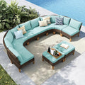 MFSTUDIO 10 Pieces Extra Large Wicker Patio Furniture Set, Rattan Outdoor Half-Moon Sectional Sofa Patio Conversation Sets for Garden, 4 x Curved Sofa, 4 x Armless Couch, 2 x Ottoman(Aqua Blue)