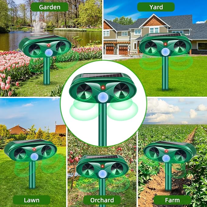 2026 Upgraded Solar Ultrasonic Animal Repellent Outdoor, Deer Repellent Devices & Cat Deterrent with Motion Sensor, Waterproof Solar Animal Repeller for Squirrel Dog Raccoon Rabbit for Yard Garden