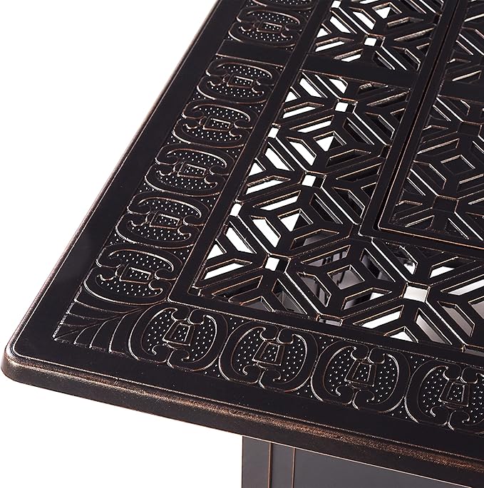 Aluminum 57,0000 BTU 42 in. Square Propane Black Fire Pit Table with Fire Beads, Lid, Propane Tank Cover and Table Fabric Covers in Copper Finish