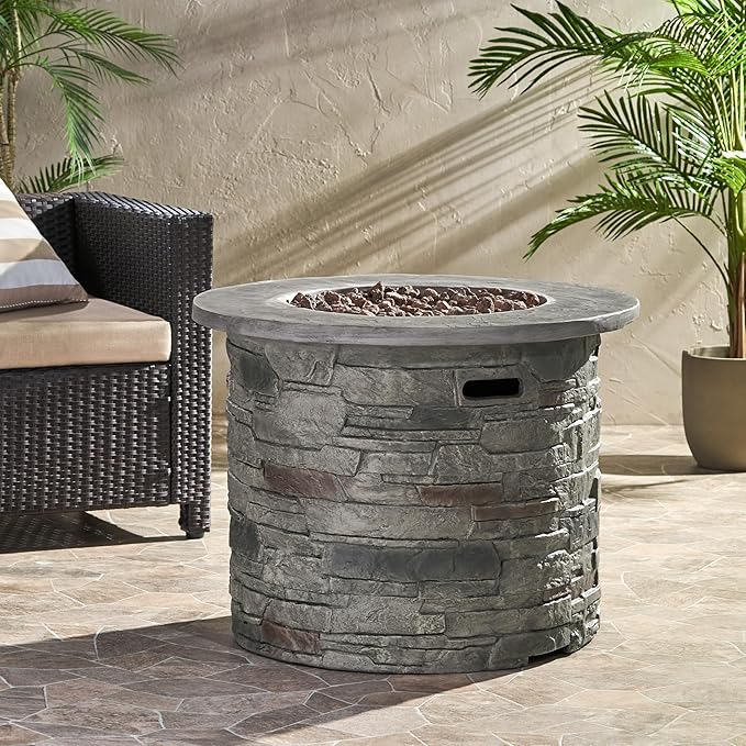 Propane Fire Pit Table, 31 Inch Firepits for Outside, Round Gas Fire Pit for Outside Patio, Propane Fire Table, 40000BTU, Stone Gray