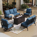 SUNSHINE VALLEY 5 Piece Metal Outdoor Patio Furniture Set with Firepit Table, Patio Conversation Sets 1 3-Seater Sofa, 1 2-Seater Loveseat, 2 Swivel Chair with 5.75" Cushion for Backyard Deck, Blue-2