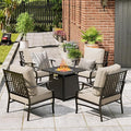 Patio Furniture Set with Fire Pit Table, 5 Pcs Metal Outdoor Conversation Set, 4 Single Chairs with 5.75" Extra Thick Cushion and 28" Fire Pit Table for Backyard Deck, Beige