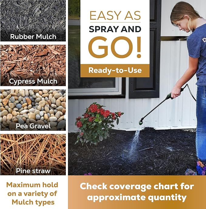 DOMINATOR Mulch Anchor 2.5 Gallons - Mulch Glue and Pea Gravel Stabilizer, Ready to Use Spray, Lasts up to 2 Years, Fast-Dry, Non-Toxic, Strong Mulch Glue for Landscapes
