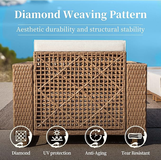 Sectional Outdoor Patio Furniture,Outdoor Rattan Wicker Sectional Sofa with 10''Ultra-Thick Cushions,All Weather Patio Conversation Set for Lawn Garden Backyard,Beige