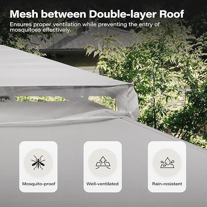 LAUSAINT HOME Gazebo 10x10ft, Heavy Duty Patio Gazebo with Expansion Bolts, Party Canopy Tent with Double Roofs, Mosquito Nettings and Privacy Screens for Backyard, Garden, Lawn, Grey