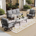 SUNSHINE VALLEY 4 PCS Metal Outdoor Patio Furniture Set, Patio Conversation Sets 1 3-Seater Sofa, 2 Swivel Chairs with 5.75" Extra Thick Cushion & Coffee Table, Black Frame Backyard Furniture, Gray