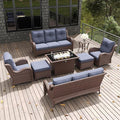 LayinSun 8 Pieces Outdoor Patio Furniture Set with Fire Pit Table, Rattan Wicker Sectional Swivel Rocker Chairs Sets with Ottomans, Swivel Glider Chair and Coffee Table