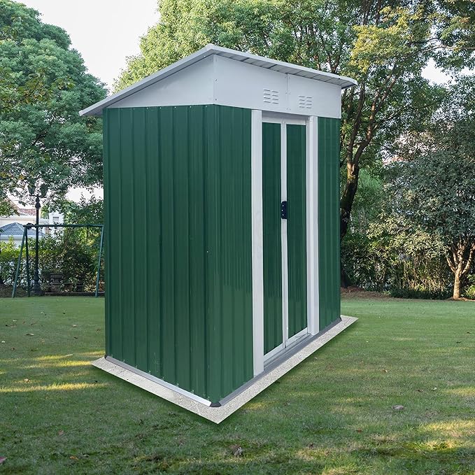 5X3 Feet Small Mini Outdoor Storage Sheds Pent Roof Green with Aluminum Alloy Frame and Sliding Door, for Backyard, Patio, Poolside