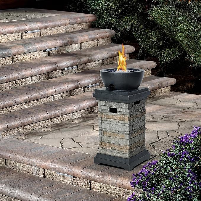 1Lb Bowl Gas Fire Pit, 10,000 BTU Propane Fire Pit, Outdoor Firepit for Outdside Patio w/Glass Rocks