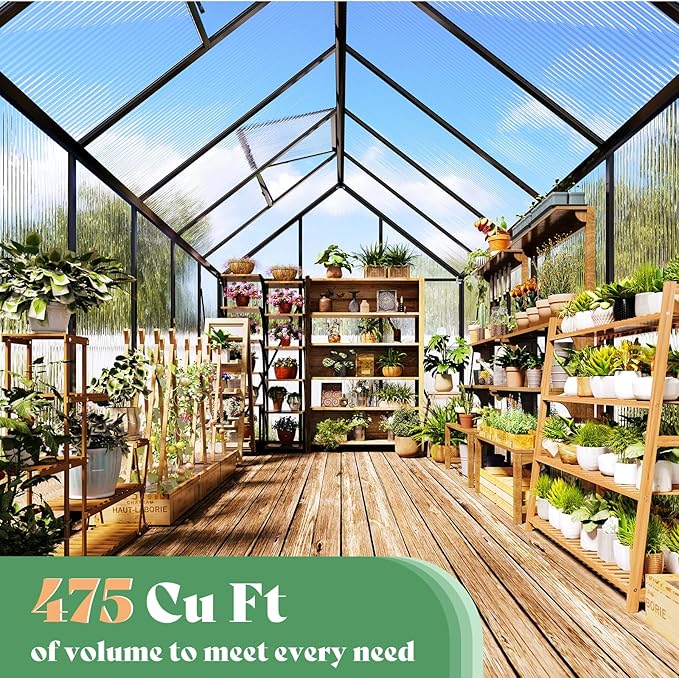 AMERLIFE 6x20 Ft Polycarbonate Greenhouse for Outdoors, Walk-in Design with Aluminum Frame, 2 Windows and Swing Door, Heavy-Duty Greenhouse Construction for Garden, Black