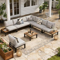 Sophia & William 7 Piece Outdoor Patio Furniture Set, Metal Sectional Sofa Patio Conversation Set with Cushions-2 x Single Sofa with Side Table, 2 x Single Chair, 2 x Loveseat, 1 x Tea Table