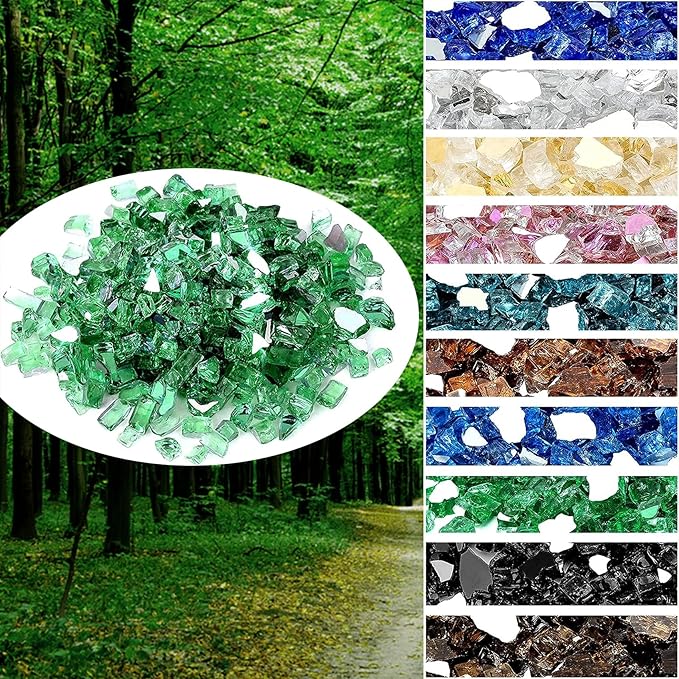 Onlyfire 10 pounds Fire Glass for Propane Fire Pit and Gas Fireplace, 1/4 Inch Reflective Firepit Glass Rocks for Fire Pit Table and Fire Bowl, High Luster Light Green