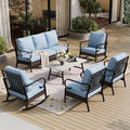 SUNSHINE VALLEY 6 Piece Metal Outdoor Patio Furniture Set, 1 3-Seater & 2 Fixed Sofa, 2 Rocking Sofa with 5.75" Thick Cushion & Coffee Table - Black & Blue