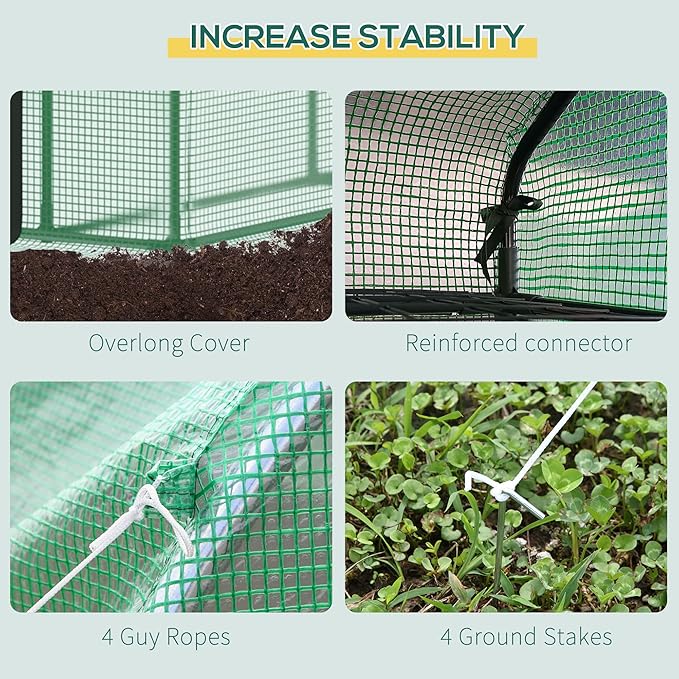 Outsunny 8' x 6' x 7' Walk-in Greenhouse, PE Cover, 4-Tier Shelves, Steel Frame Hot House, Roll-Up Zipper Door for Flowers, Vegetables, Saplings, Tropical Plants, Green