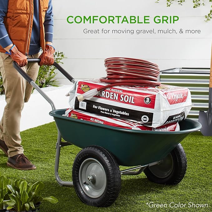 Best Choice Products Dual-Wheel Home Utility Yard Wheelbarrow Garden Cart w/Built-in Stand for Lawn, Gardening, Construction - Gray
