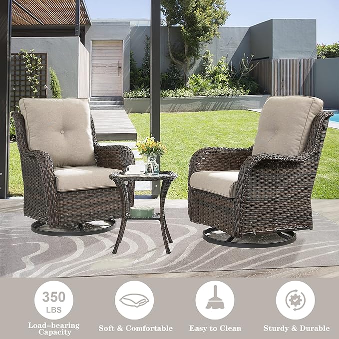 Belord 5 Pieces Patio Furniture Sets Wicker Outdoor Furniture, Rattan Patio Swivel Glider Chairs with 2 Ottoman and Glass Side Table
