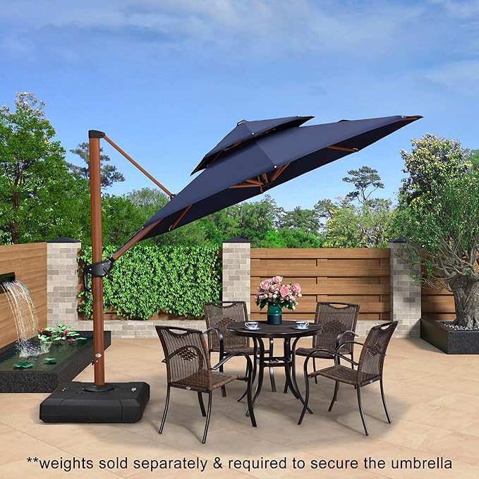PURPLE LEAF 10ft Patio Umbrella Outdoor Round Umbrellas Large Cantilever Umbrella Windproof Offset Umbrellas Heavy Duty Sun Umbrella for Garden Deck Pool Patio, Navy Blue