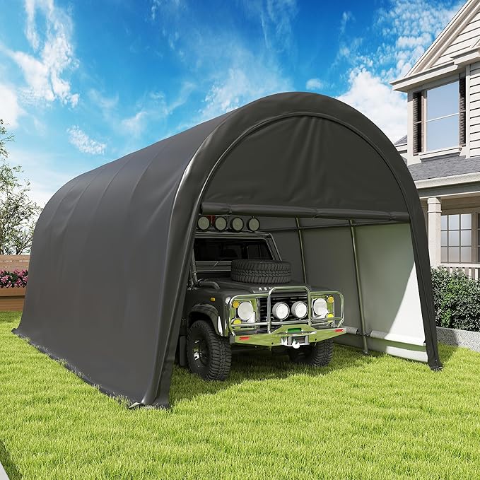 COVERONICS 12x20 FT Carpot, Round Portable Garage,Carport Canopy with Galvanized Steel Metal Frame & Vents, Round Style Outdoor Storage Shed for Car, Truck, Boat, Patio Furniture Anti-Snow Waterproof