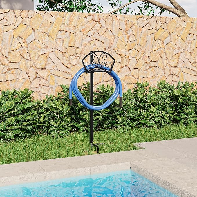 GOFORWILD Garden Hose Holder, Decorative Hose Butler Sturdy Water Hose Rack, Durable Wall Hose Hanger, Hose Reel, Holds 125-Feet of 5/8-Inch Hose, Made of Gauge Steel, 7020