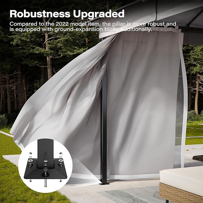 LAUSAINT HOME Gazebo 10x13ft, Heavy Duty Patio Gazebo with Expansion Bolts, Party Canopy Tent with Double Roofs, Mosquito Nettings and Privacy Screens for Backyard, Garden, Lawn, Grey