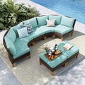 MFSTUDIO 7 Pieces Extra Large Wicker Patio Furniture Set, All-Weather Rattan Outdoor Conversation Half-Moon Patio Sectional Sofa Set, 4 x Curved Sofa, 1 x Armless Sofa, 2 x Ottomans(Aqua Blue Cushion)