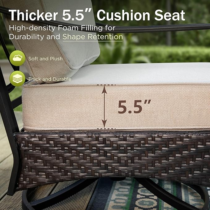 PHI VILLA Outdoor Modern Patio Furniture Set, Upgraded Wicker&Metal Patio Furniture Conversation Set with Waterproof Thick Cushions for Porch, Poolside, Deck, and Yard (6 Pieces,Beige)