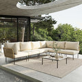 7 Piece Modern Outdoor Rope Wicker Sectional Patio L-Shaped Conversation Sofa Set Deep Seating with Thick Cushions