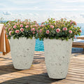 19.5" Plant Pots Tall Resin Planters for Plants Set of 2 Outdoor Country Large Flower Pot Front Porch Decor Handmade Birch Bark Texture Heavy-Duty Weather-Resistant Home Garden Indoor White
