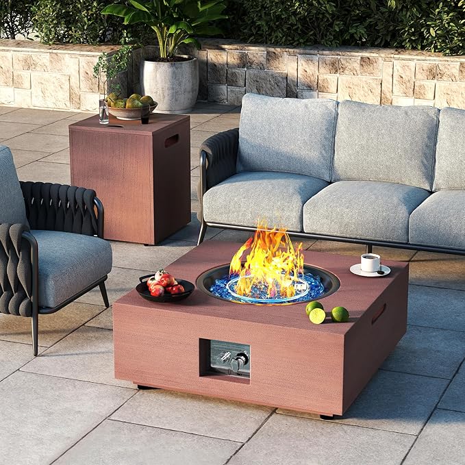 2-Piece Propane Fire Pit Table 28 Inch Outdoor Gas Fire Pit 40,000 BTU with Tank Table Glass Rocks for Outside Patio Outdoor Backyard Deck Balcony, CSA Certified