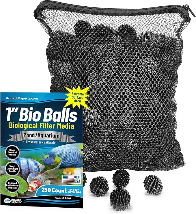 Aquatic Experts Bio Balls Filter Media, 1 Inch Small Bio Ball for Ponds and Aquarium Filters, Perfect Aquarium Filter Media, Made in The USA, (250 Count with Mesh Bag)