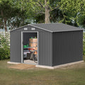 Favfurish 10×8 FT Metal Outdoor Storage Shed, Large Garden Sheds with Metal Foundation & Lockable Doors, All Weather Anti-Corrosion Galvanized Steel Tool House for Backyard Garden Lawn,Grey