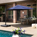 PURPLE LEAF 10' × 10' Patio Cantilever Umbrella with Base Outdoor Square Adjustable Offset Umbrellas with 360-degree Rotation and 8 Heavy Duty Metal Ribs for Garden Deck Pool Navy Blue