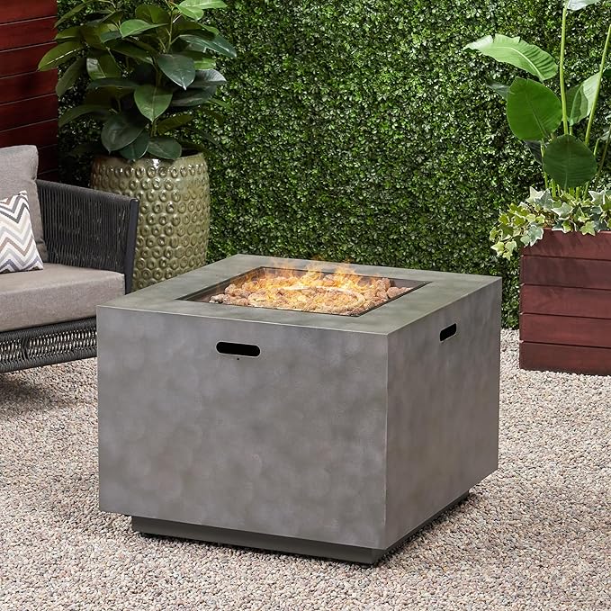 Propane Fire Pit Table, 31 Inch Firepits for Outside, Square Gas Fire Pit for Outside Patio, Iron Propane Fire Table, 50000BTU, Stone Gray