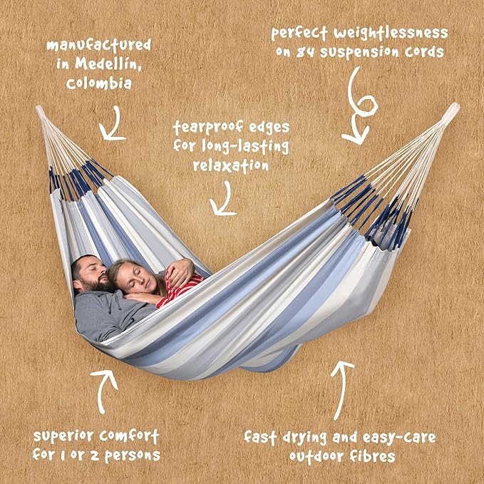 LA SIESTA Brisa Classic Hammock, Handmade, Weather-Resistant, Tear-Resistant Hammock for Indoor & Outdoor Relaxation, Size-King - Sea Salt