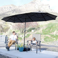 PURPLE LEAF 13ft Patio Market Umbrella with Base Double-Sided Rectangle Outdoor Table Sun Umbrellas with Crank 12 Heavy Duty Sturdy Ribs for Pool Beach Deck Backyard Light Gray