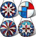 AMDERVEN Stained Glass Window Hanging 4 Pcs Set Abstract Flowers in Red White Blue 9.8" - Suncatcher Door Garden Sun Catcher Decor Birthday Mother's Day Xmas Gift for Mom Woman Nana Men Parents