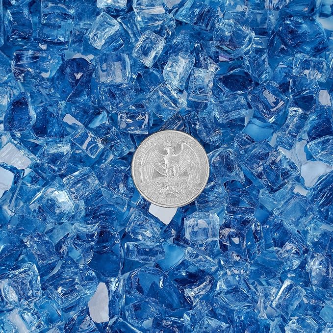 onlyfire 10 pounds Fire Glass for Propane Gas Fire Pit, 1/2-Inch High Luster Fireplace Glass Rocks for Fire Pit Table, Pacific Blue