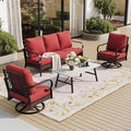 SUNSHINE VALLEY 4 PCS Metal Outdoor Patio Furniture Set, Patio Conversation Sets 3-Seater Sofa, 2 Swivel Chairs with 5.75" Extra Thick Cushion & Coffee Table, Black Frame Backyard Furniture, Rust Red