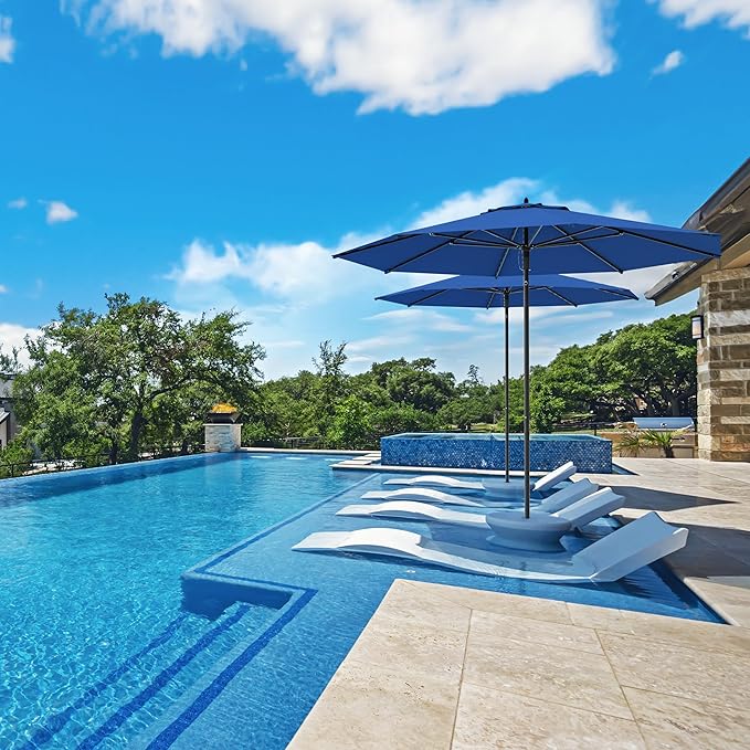 Midtown Umbrellas Push Pop Sunbrella Umbrella 9 Feet Outdoor Umbrella in Dark Blue Fabric - Patio Umbrella, Backyard Umbrella, Garden Umbrella, Picnic Table Umbrella & Pool Umbrella - Black Pole