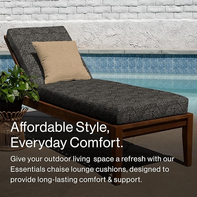 Honeycomb Outdoor Essentials Chaise Lounge, 21 x 70, Zaire Black Chair Cushion for Patio Furniture