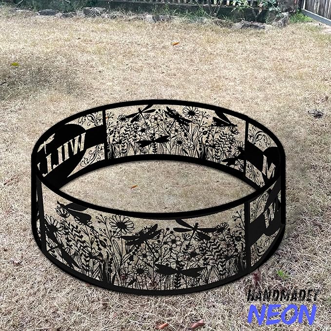 Personalized Fire Pit Ring Dragonfly Custom Name Garden Metal Ring Campfire Stove 360 Degree Firepit Outdoor BBQs Backyard Camping Yard Decor Gifts for Father Nature Lover