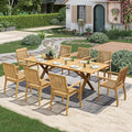 MIXPATIO Acacia Wood Outdoor Dining Set, 9 Pieces Patio Dining Table and Chairs Set, Expandable Dining Table(1.97" Umbrella Hole) and 8 Wooden Chairs, Patio Furniture Set for Deck Poolside Backyard