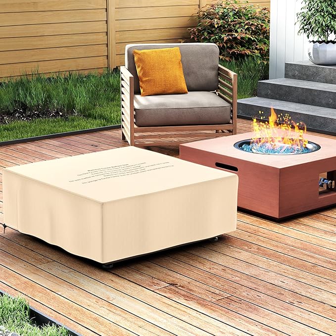 Fire Pit Cover 28 Inch Square Outdoor Propane Fire Pit Table Cover Polyester with PVC Coating Material, Tear-Resistant, UV Resistant, Waterproof, Windproof, Fading Resistant, Anti-Crack