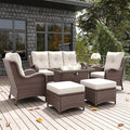 LayinSun 7 Pieces Outdoor Patio Furniture Set with Fire Pit Table, Rattan Wicker Sectional Chairs Sets with Ottomans, Single Chairs and Coffee Table