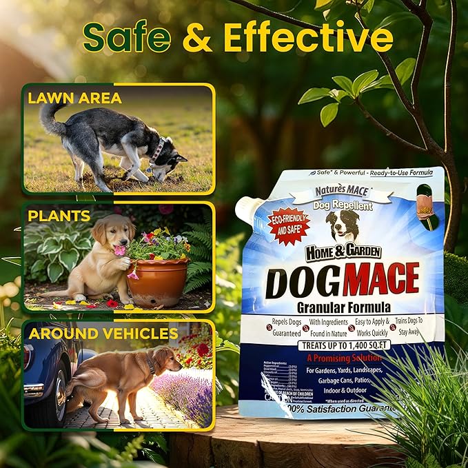 Nature’s MACE Dog MACE Granular Dog Repellent, 2.5 lb – Outdoor Dog Deterrent for Lawn, Yard, Garden, and Plants, Helps Keep Dogs Away from Bushes and Flower Beds, Covers up to 1,400 Sq. Ft.