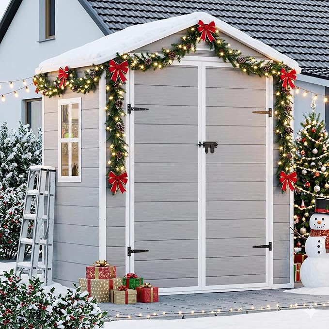 6x3 Shed Resin Outdoor Storage with Floor Included, Waterproof Lockable Small Plastic Garden Tool Sheds Cabinet