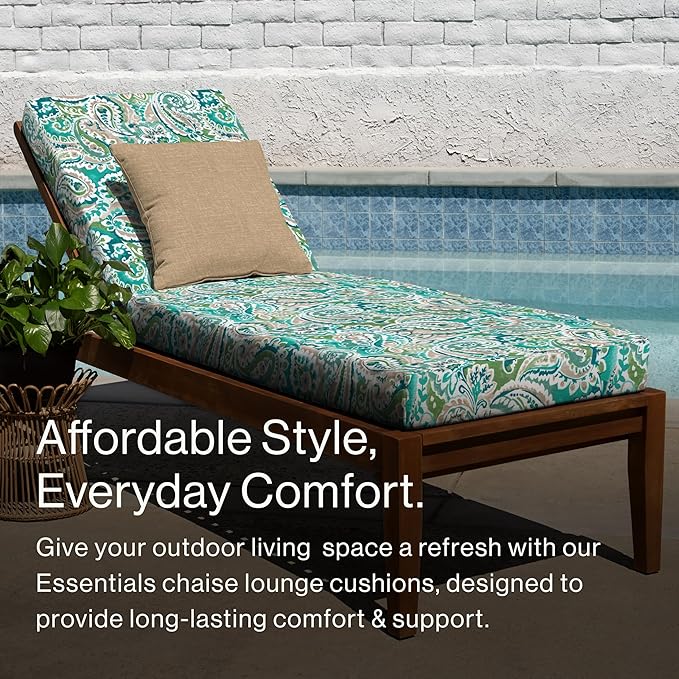 Honeycomb Outdoor Essentials Chaise Lounge, 21 x 70, Geneva Paisley Turquoise Chair Cushion for Patio Furniture