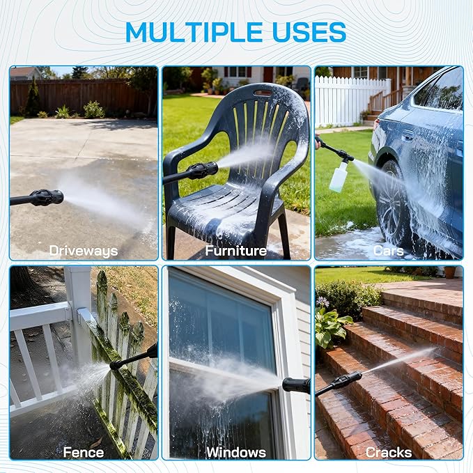 Pressure Washer, Washer with Adjustable Nozzle, Pressure Cleaning Machine with Foam Cannon for Cars, Fences, Driveways, Patios, Home Cleaning