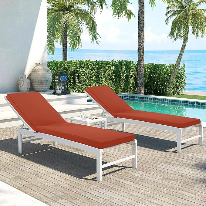 Chaise Lounge Cushions Outdoor Set of 2 - Waterproof and Fade Resistant Sun Lounger Replacement Cushions - Patio Lounger Pads with Removable Cover for Pool, Deck, 80 x 26 x 3 Inch, Rust